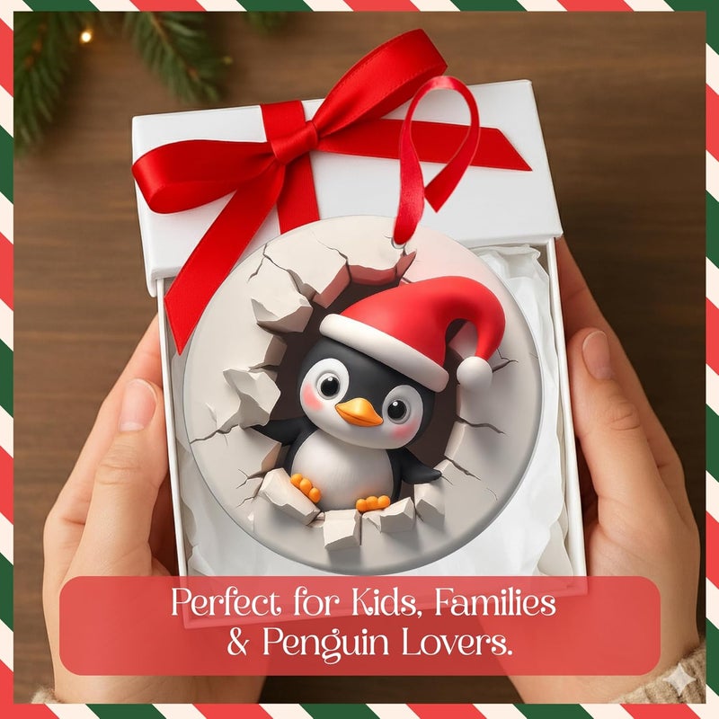 Hutato Penguin Ornament 2D – Penguin Christmas Ornaments, Penguin Ornaments for Christmas Tree, Funny Penguins Decorations for Tree, Cute, Animal Gifts for Women, Men, Couple, Wife, Husband, Animal Ornament - Image 3